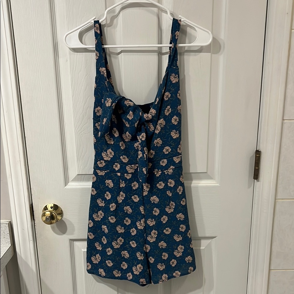 Blue Rain Floral Bow-Accent Romper